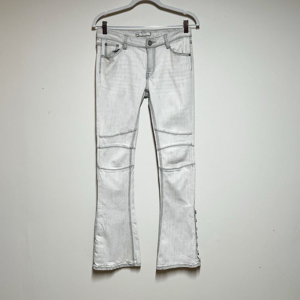 Free People Low Rise white Washed Faded Flare Jeans  Sz 25